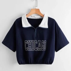 🖤Chicago Graphic Crop Collared Tee